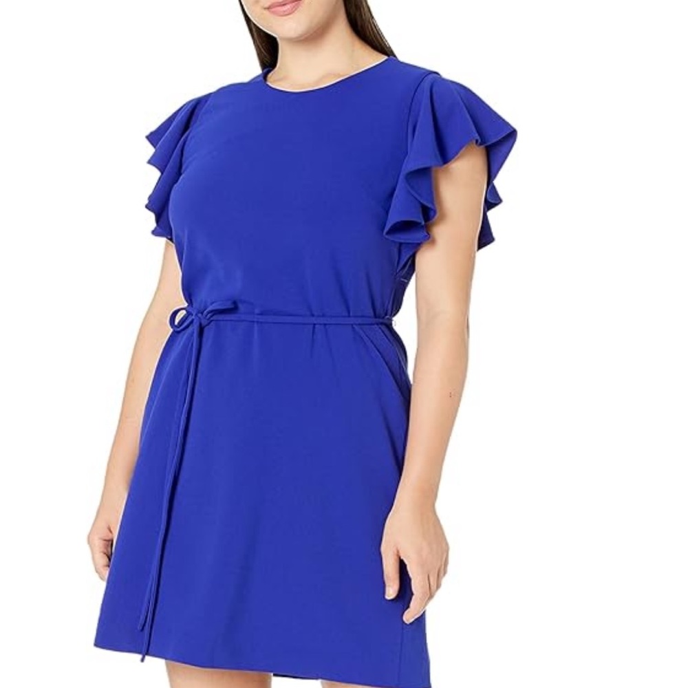 Elegant Blue Ruffle Sleeve Dress
